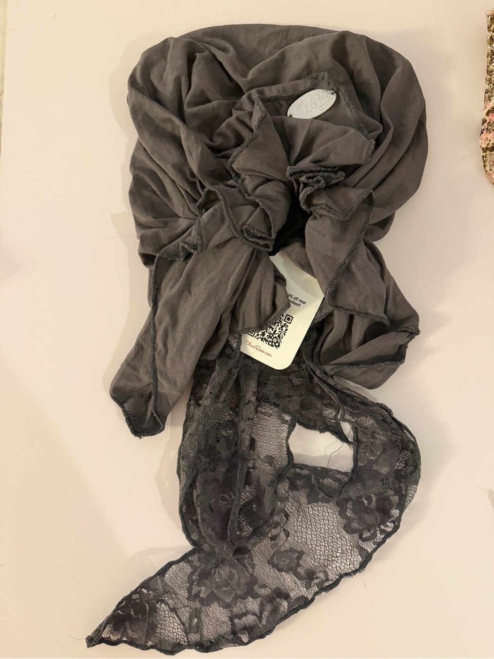 Sharirose Women's Gray Lace-Trim head Scarf - Elegant Layered Wrap